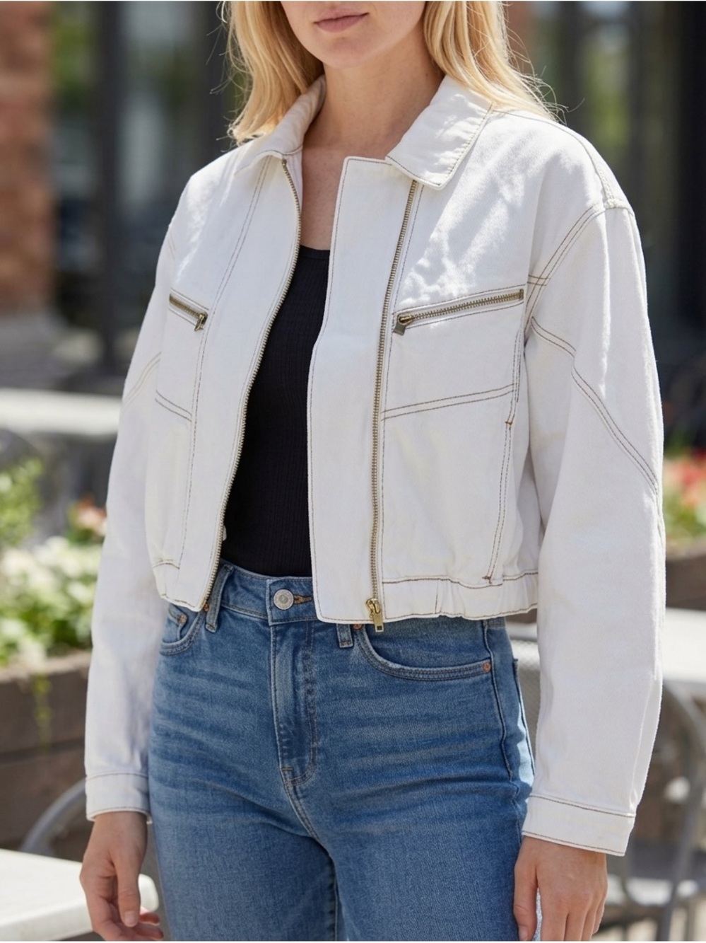 We the free Women's Cropped Zip Front Jacket - White/Ivory